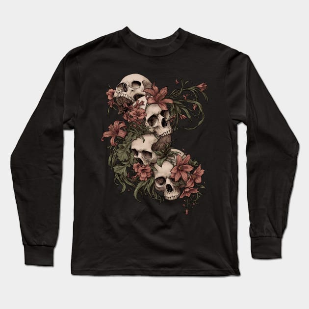 Garden of Skulls Long Sleeve T-Shirt by Moutchy